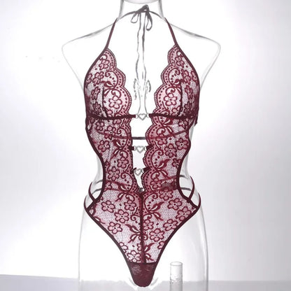 Lace Cut Out Teddy Bodysuit – Heart Charm