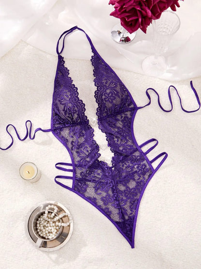 Lace Cut Out Teddy Bodysuit – Heart Charm