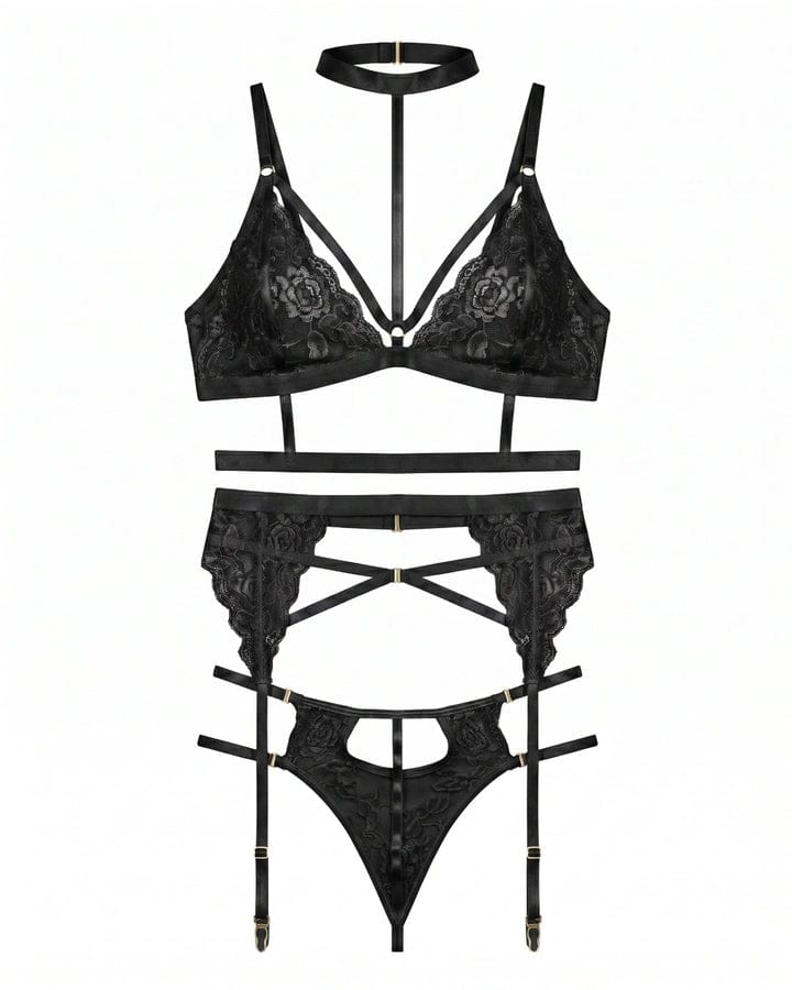 Floral Lace Strappy Garter Set