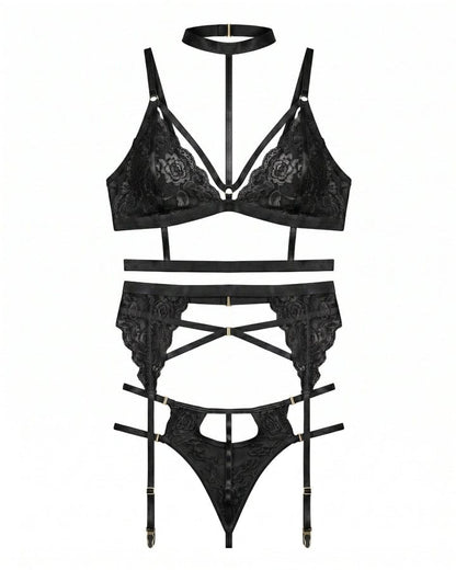 Floral Lace Strappy Garter Set