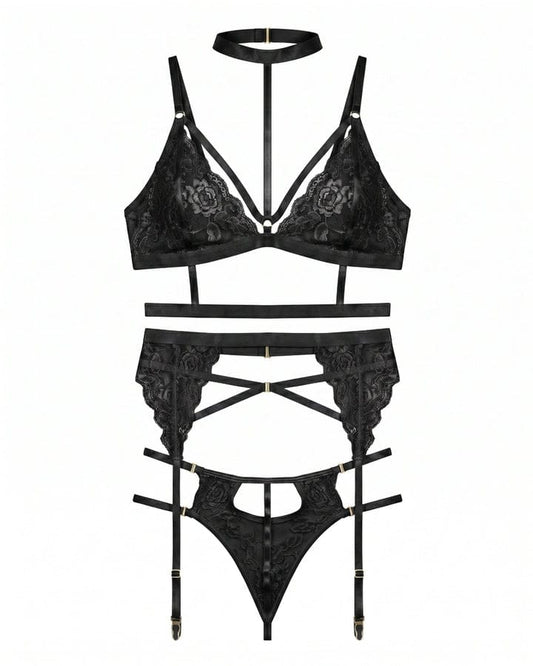Floral Lace Strappy Garter Set
