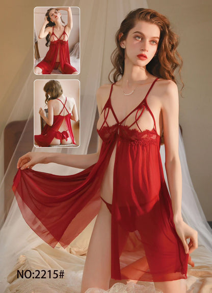 Flirty Slit-Back Baby Doll Lingerie Set-2 piece