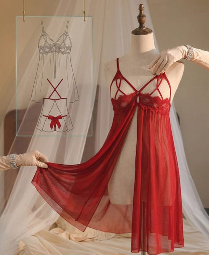Flirty Slit-Back Baby Doll Lingerie Set-2 piece
