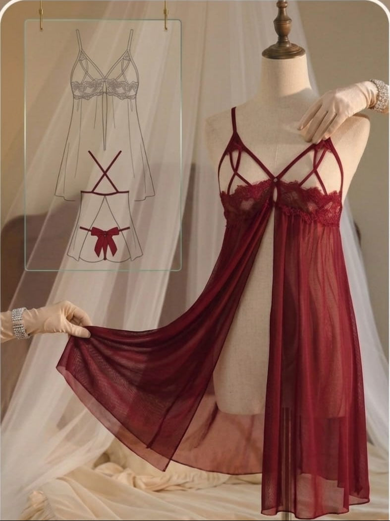 Flirty Slit-Back Baby Doll Lingerie Set-2 piece