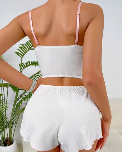 Sweet Romance Ribbed Lace Cami & Shorts Sleepwear Set