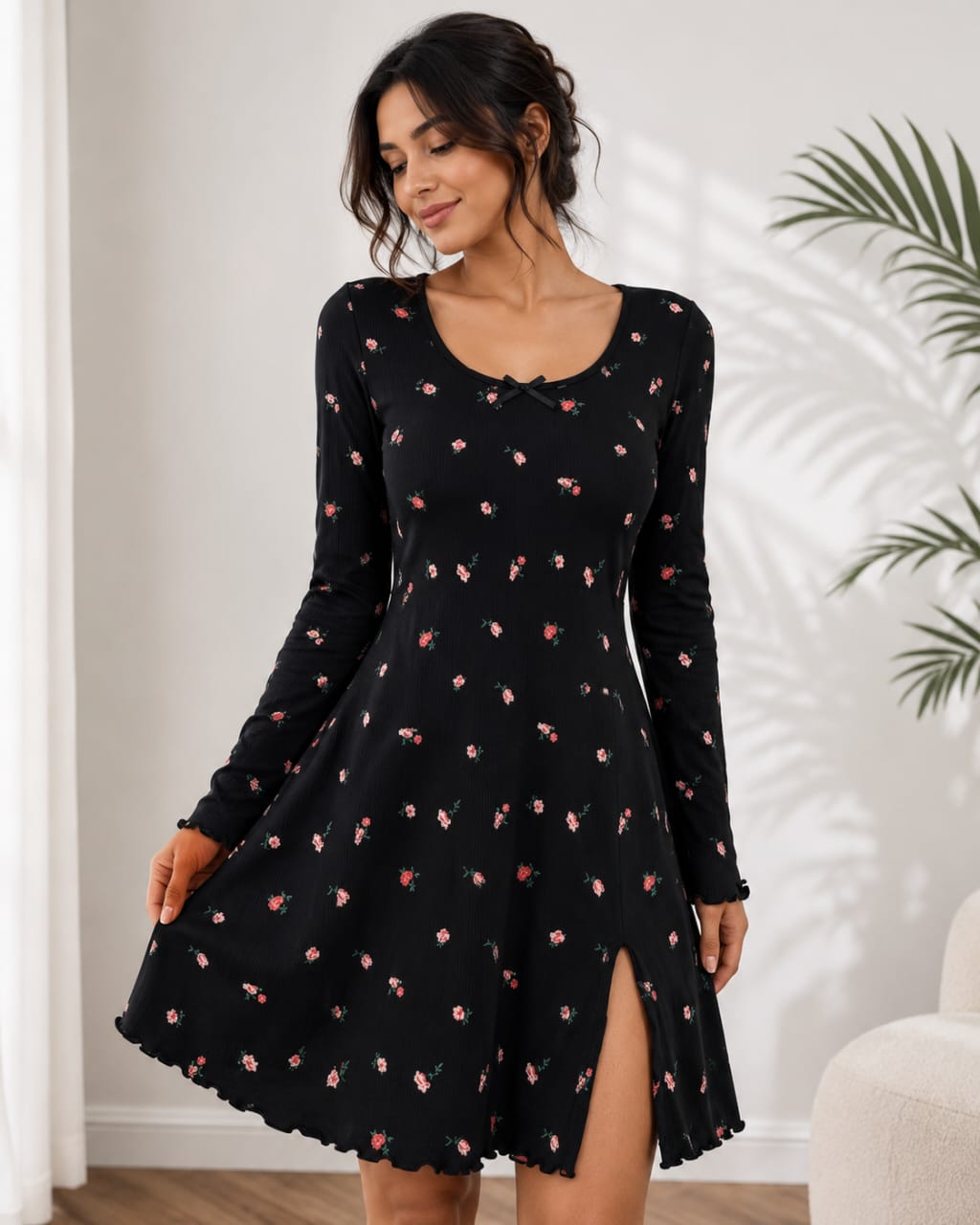 Blossom Ribbed Long Sleeve Nightdress