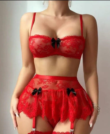 Bow Belle 4-Piece Garter set with Stockings