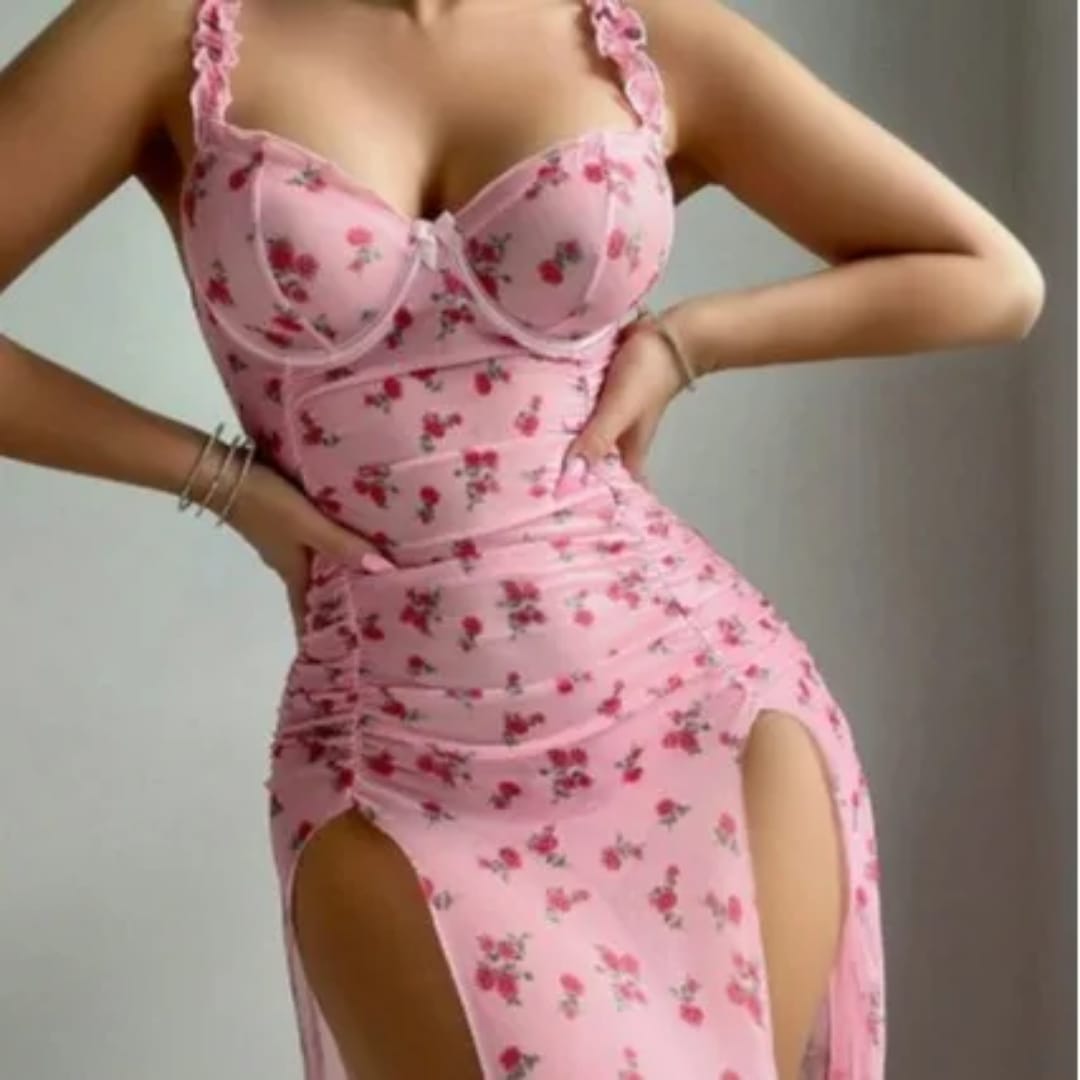 Rose Allure Floral Slit Gown