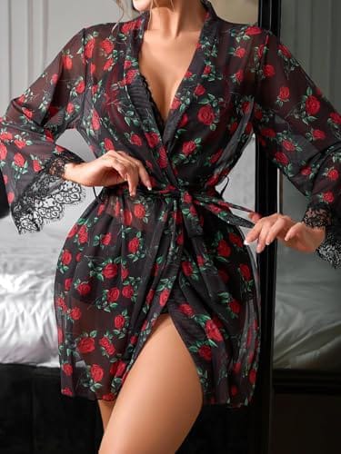 Roselle Noir Floral 3-Piece Robe Set