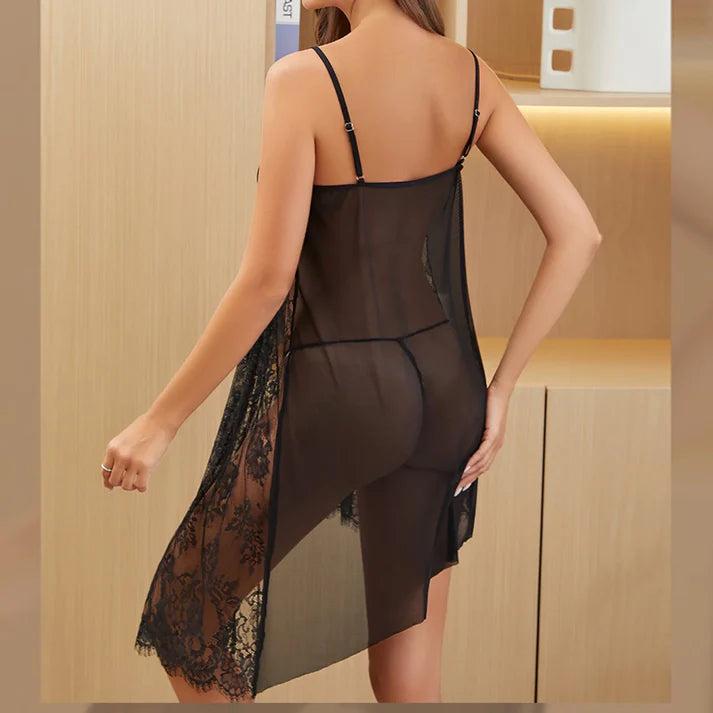 Secret Blush Net 2-Piece Front Open Embroidered  Short Lingerie