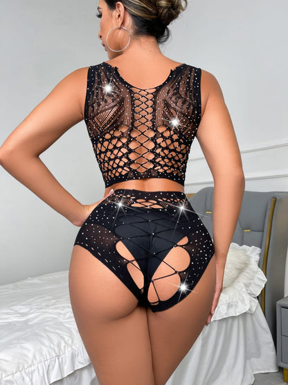 Secret Blush Rhine Stone Two Piece Mesh Stocking