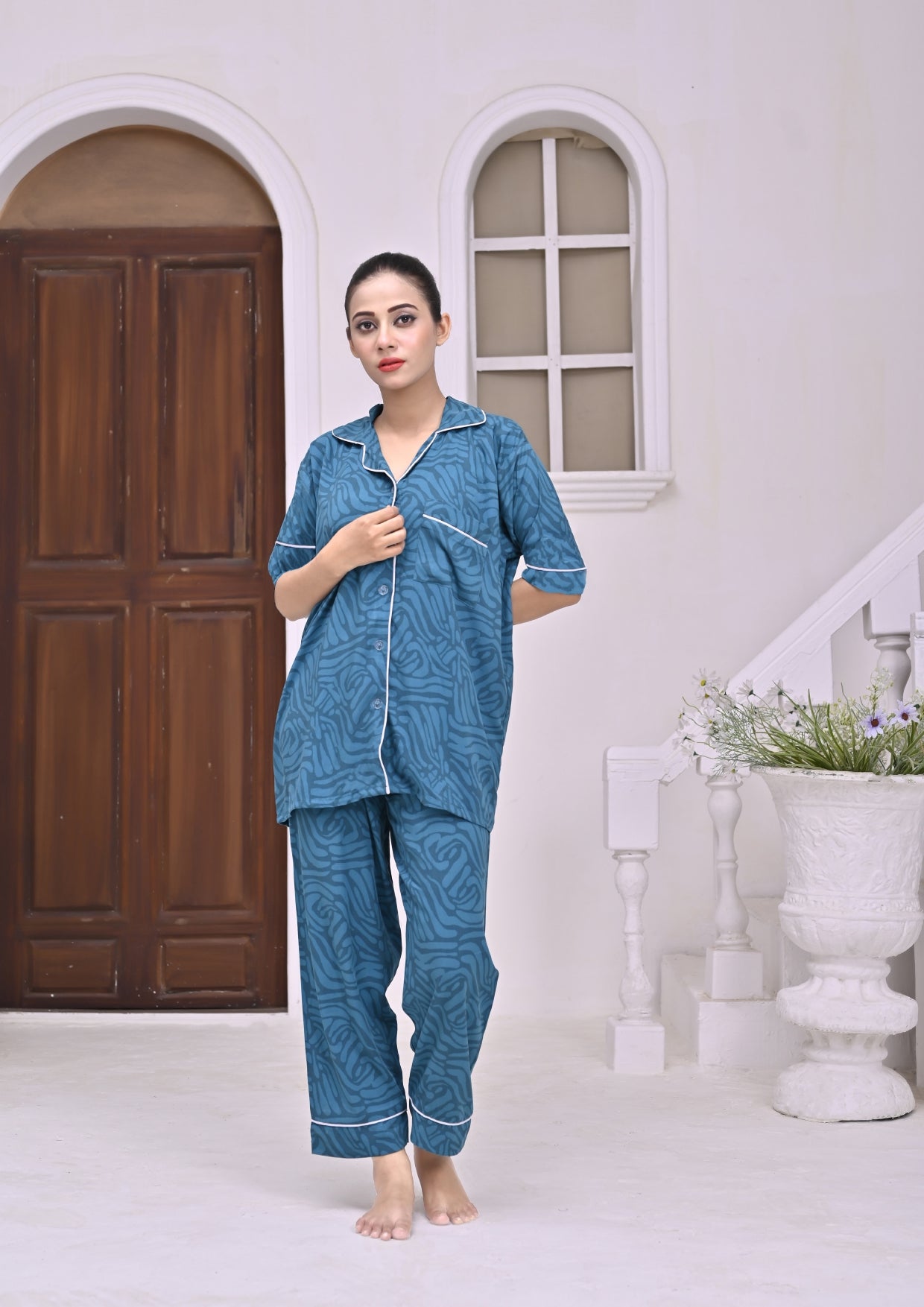 Secret Blush Linen Pajama Suit Emerald