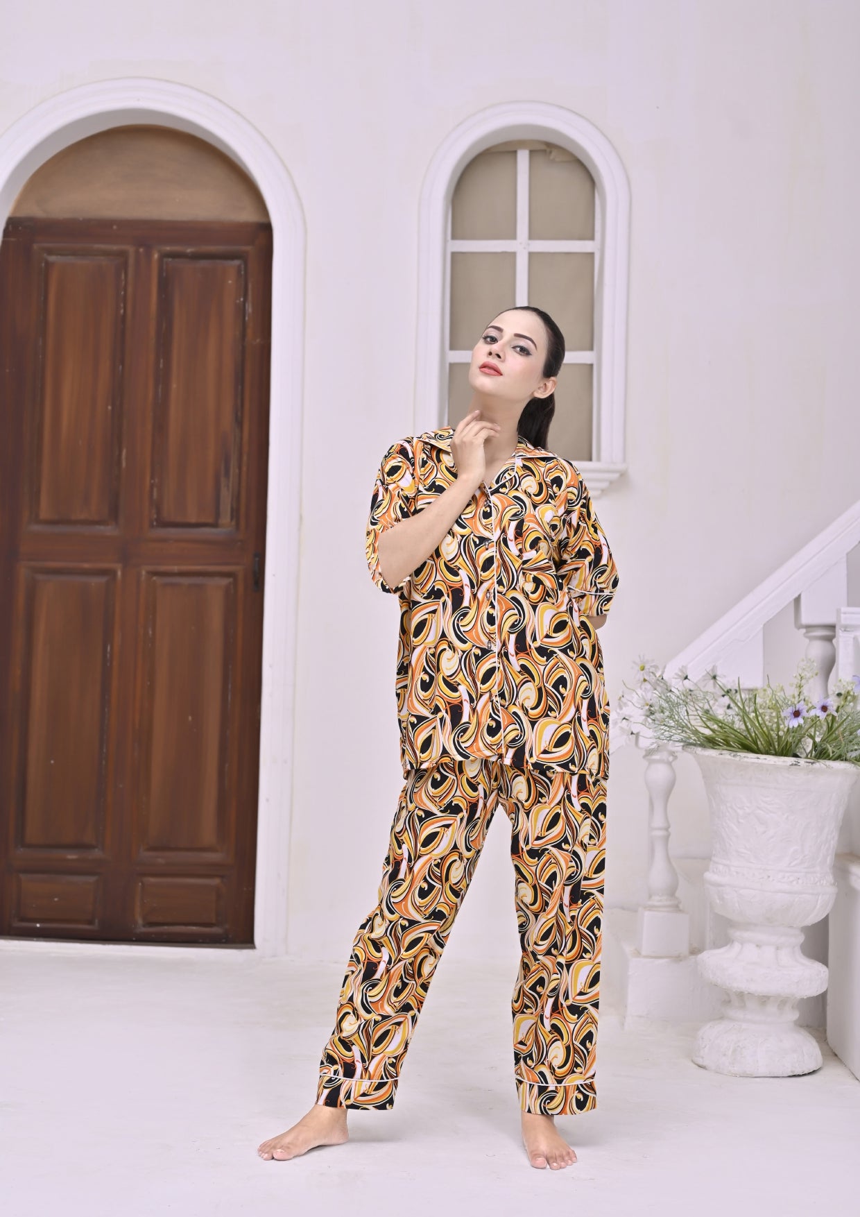 Secret Blush Linen Pajama Suit Flame