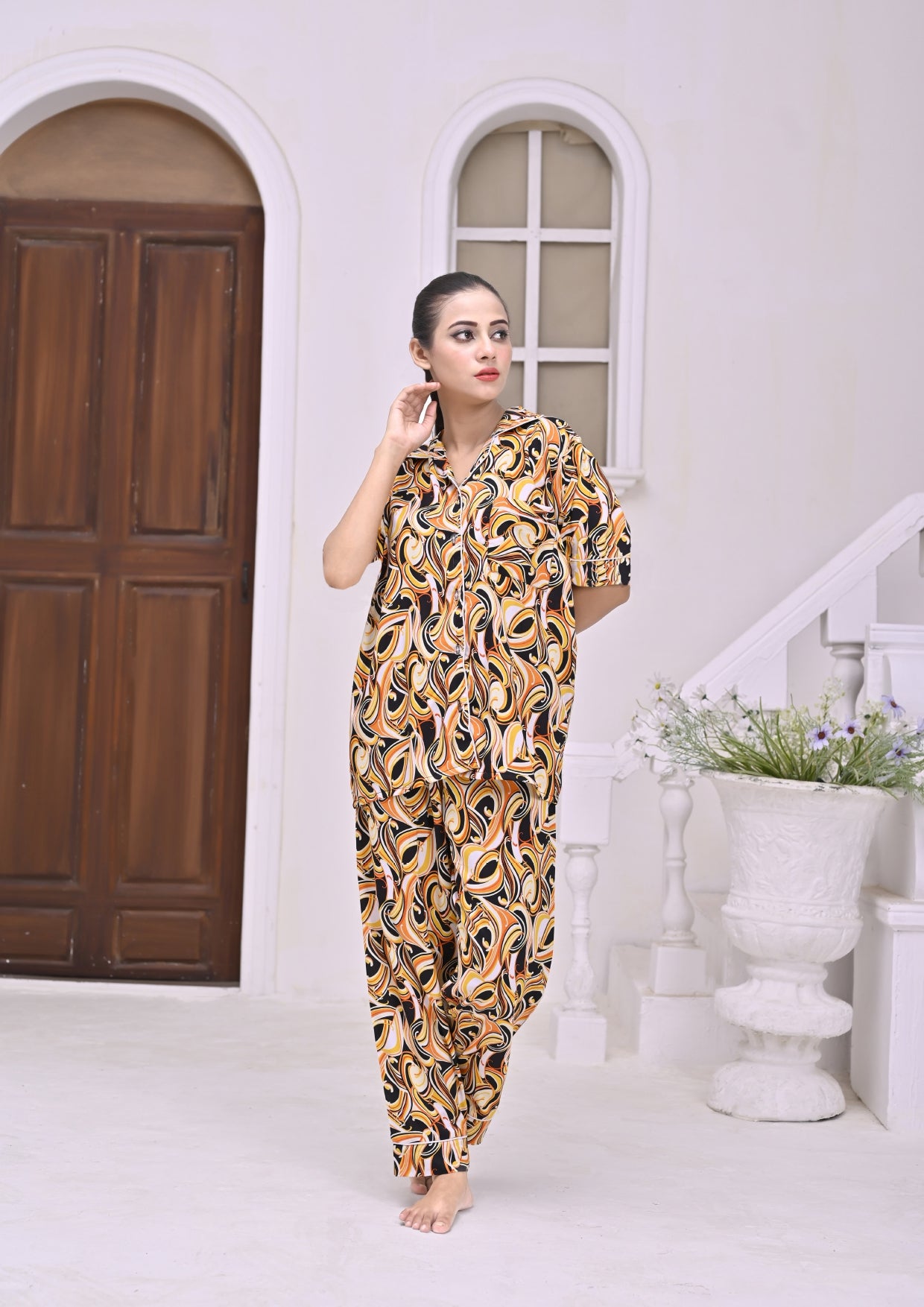 Secret Blush Linen Pajama Suit Flame