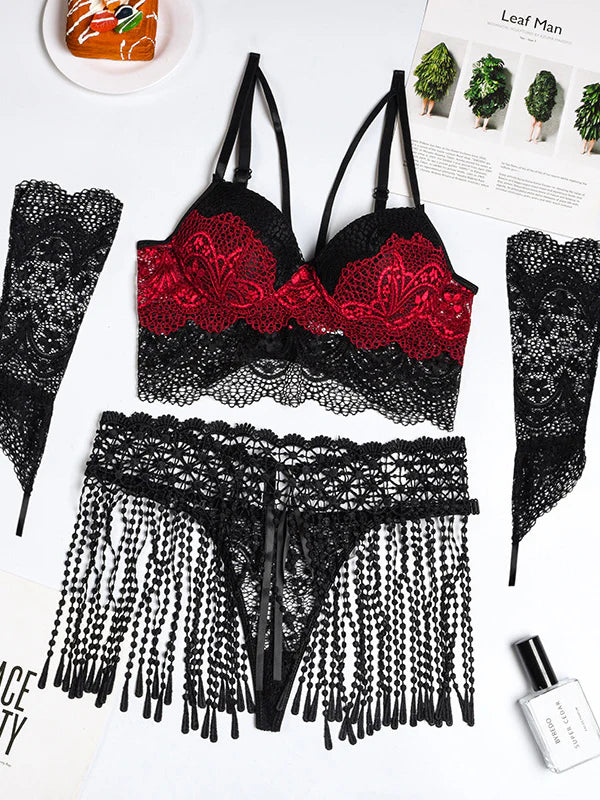 Luxe Lace Tassel 3-Piece Lingerie Set