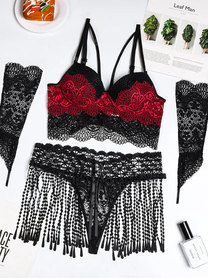 Luxe Lace Tassel 3-Piece Lingerie Set