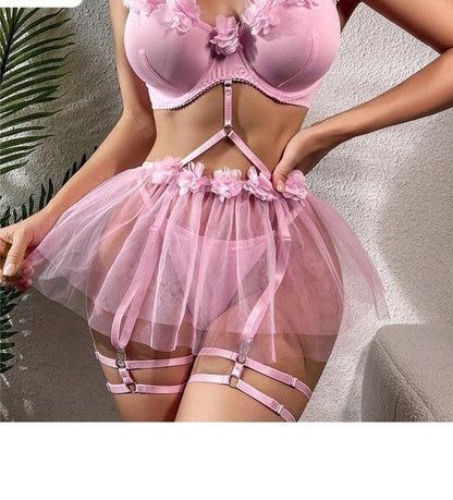 Floral Fantasy Mesh Lingerie Set – 3-Piece Romantic Bloom non-padded