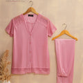 Secret Blush 2 Pieces Lace Silk Night suit Shirt Trouser