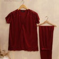 Secret Blush 2 Pieces Lace Silk Night suit Shirt Trouser