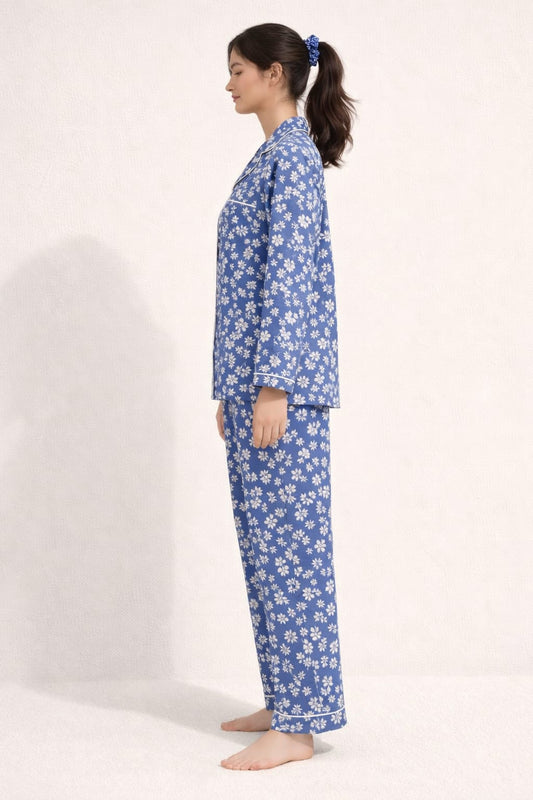 Blue Blossom Linen Pajama suit