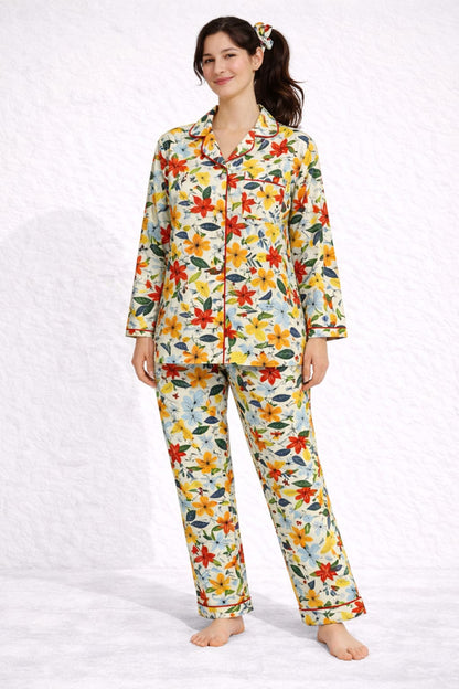 Sunny Blossom Linen Pajama suit