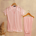 Secret Blush 2 Pieces Lace Silk Night suit Shirt Trouser