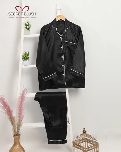 Secret blush Silk 2 Pieces Night Suit Shirt Trouser with scrunchie