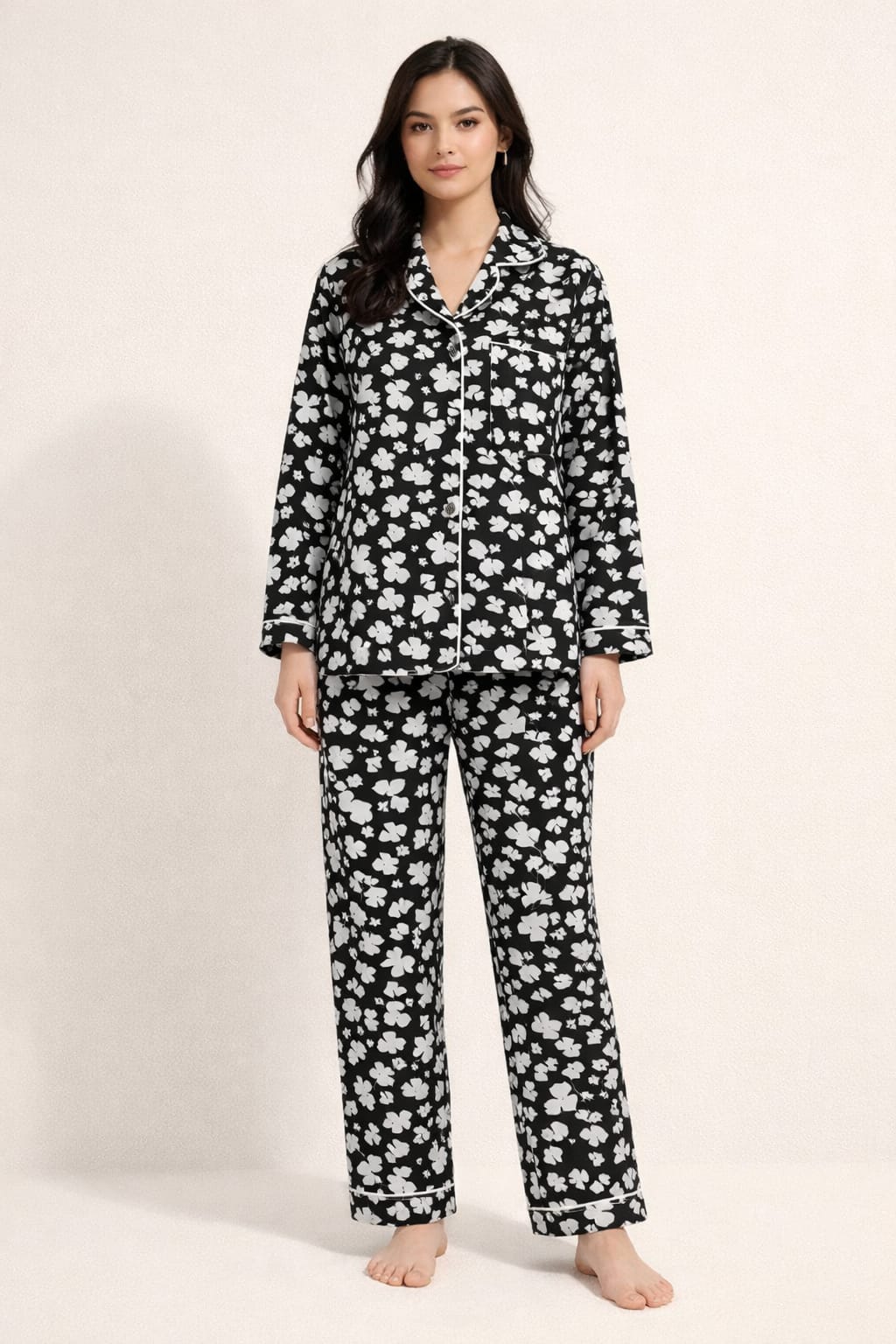Midnight Blossom Linen Pajama suit