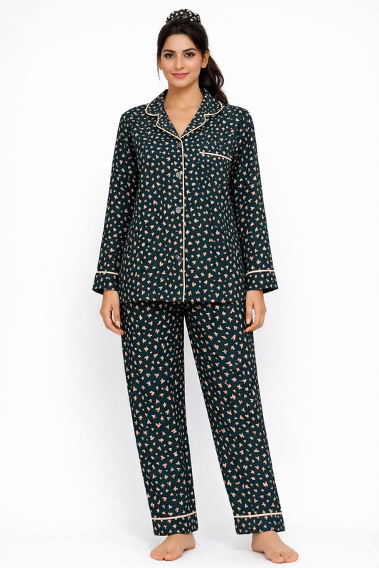 Midnight Hearts Linen Pajama suit