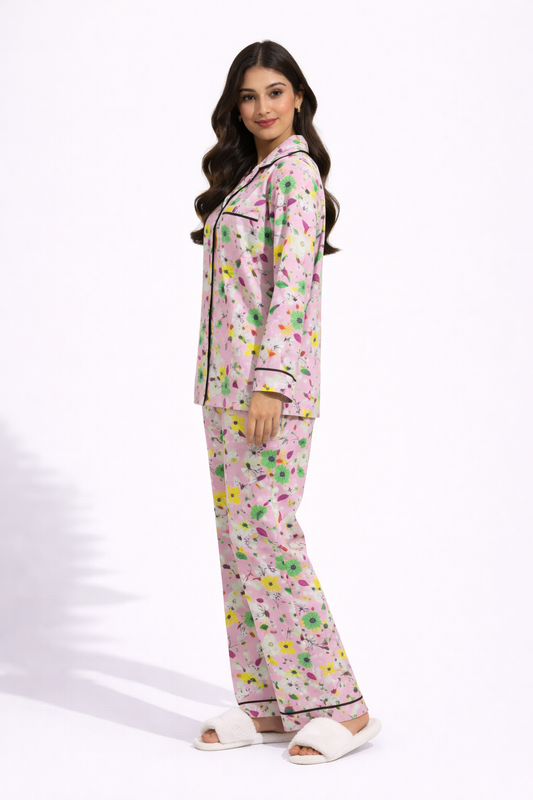 Floral Whispers Linen pajama suit