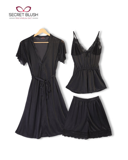 Secret Blush 3 Pieces Silk Night wear with shorts