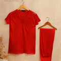Secret Blush 2 Pieces Lace Silk Night suit Shirt Trouser