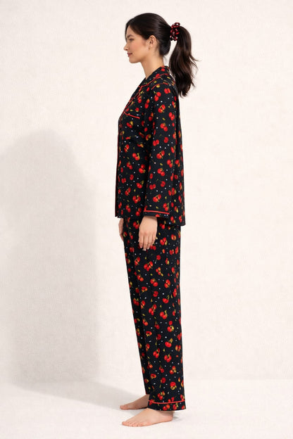 Cherry Bliss Linen Pajama suit
