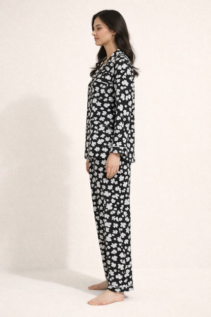 Midnight Blossom Linen Pajama suit