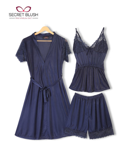 Secret Blush 3 Pieces Silk Night wear with shorts
