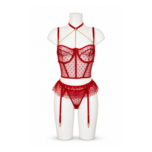 Secret Blush Ruby Dusk-Mesh Corset Set