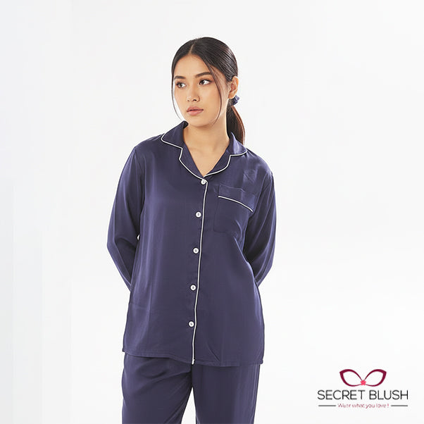 Secret blush Silk 2 Pieces Night Suit Shirt Trouser with scrunchie