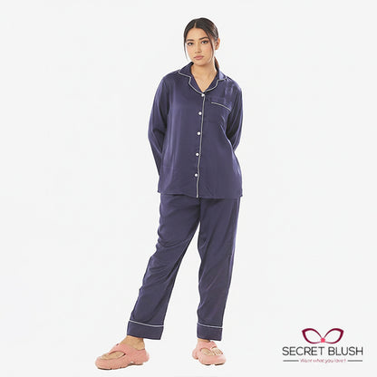 Secret blush Silk 2 Pieces Night Suit Shirt Trouser with scrunchie