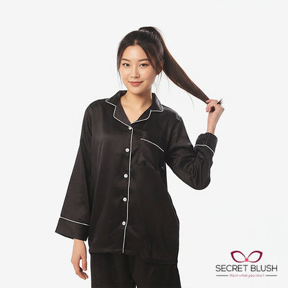 Secret blush Silk 2 Pieces Night Suit Shirt Trouser with scrunchie