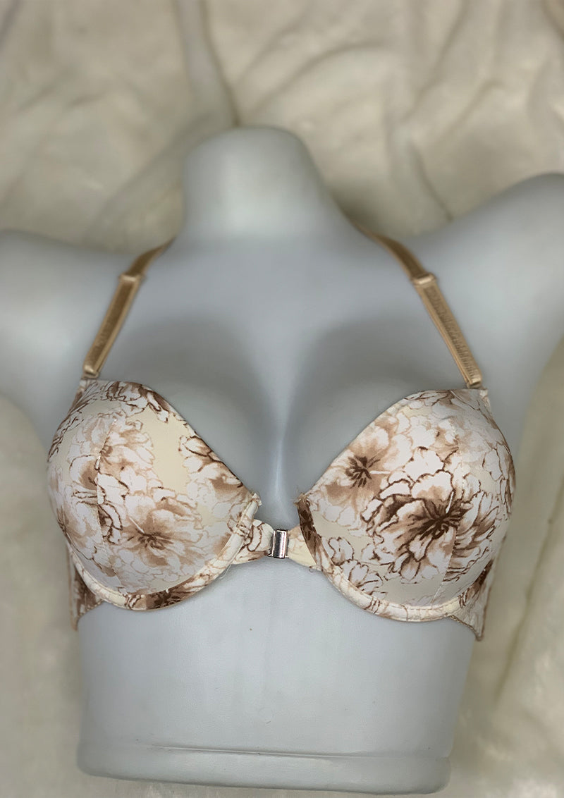 Secret Blush Printed Back Lace front Open Super Padded Bra Set