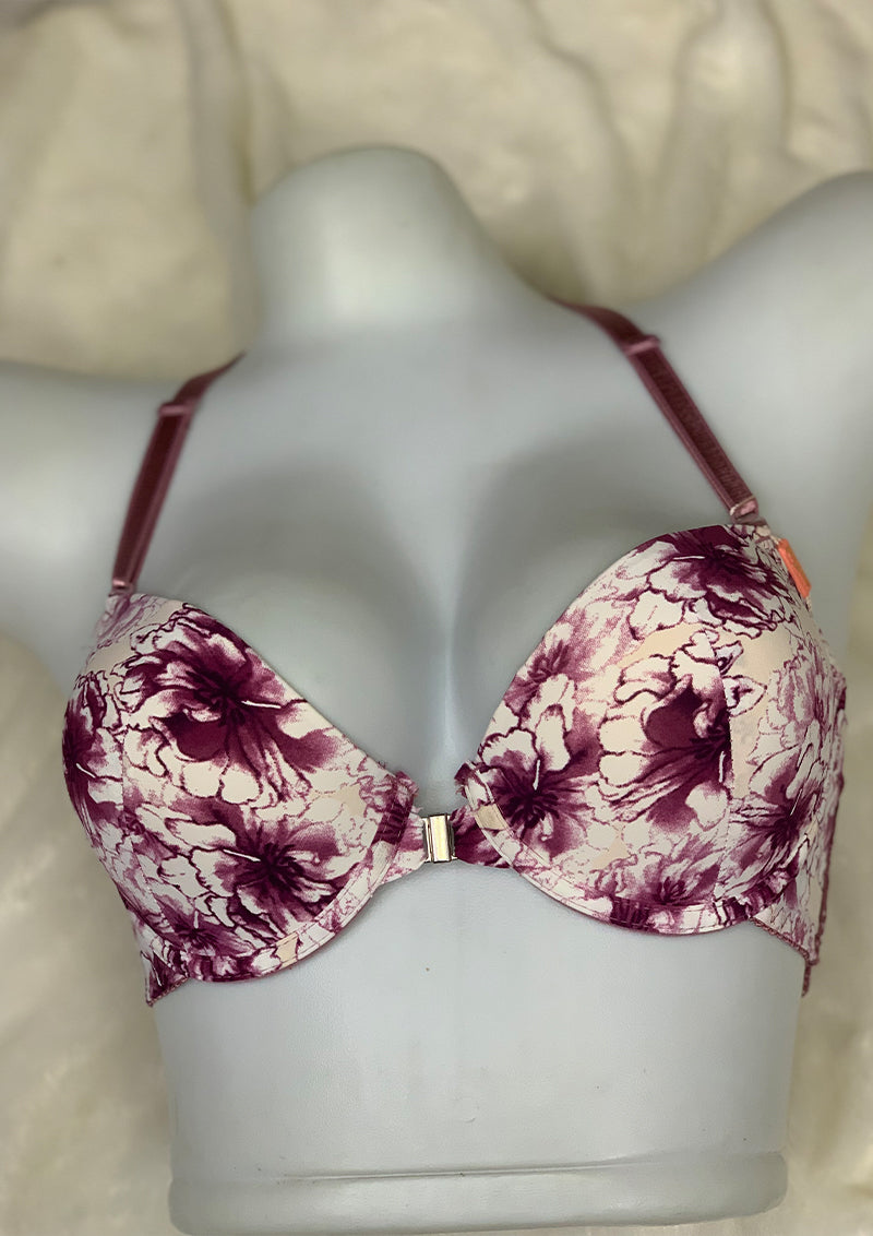 Secret Blush Printed Back Lace front Open Super Padded Bra Set