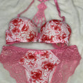 Secret Blush Printed Back Lace front Open Super Padded Bra Set